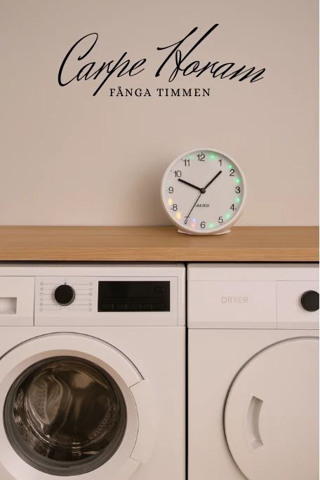 bordsklockan visar elpriset just nu så man vet om det är smart att köra tvättmaskinen och torktumlaren eller inte